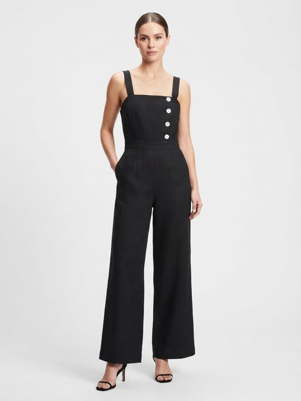 New NWT Banana Republic Black Linen-Blend Wide-Leg Jumpsuit โ Size 4